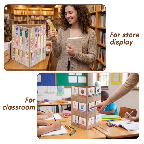 Faccito Bookmark Display Stand, Three-Sided Portable Holder with Multi-View Display, Linen Fabric Desktop Rack for Bookmarks, Valentine-Themed Designs, Craft Fairs, Handmade Vendors - color: Flaxen, style: 3 Sides