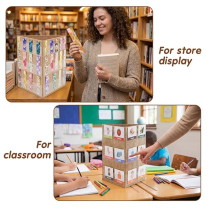 Faccito Bookmark Display Stand, Three-Sided Portable Holder with Multi-View Display, Linen Fabric Desktop Rack for Bookmarks, Valentine-Themed Designs, Craft Fairs, Handmade Vendors - color: Flaxen, style: 3 Sides