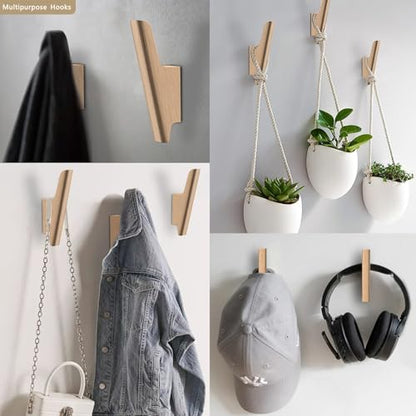 Wood Wall Hooks 4 Pack Coat Hooks Wall Mount Natural Wooden Hooks for Hanging Hat, Bag, Backpack, Rustic Coat Hooks for Wall, Wood Towel Hooks for Bathrooms and Entryway Hooks - color: Beech