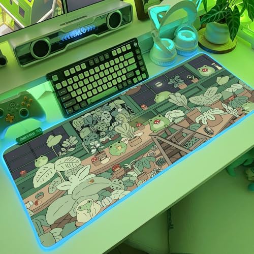JMIYAV Little Frog RGB Green Gaming Mouse Pad 31.5x12 Inch PC XL Large Glowing Led Light Up Desk Pad Non-Slip Rubber Base Computer Cute Mousepad Mat Desk Accessories Gaming Setup 31.5x12 Inch - color: G-little Frog