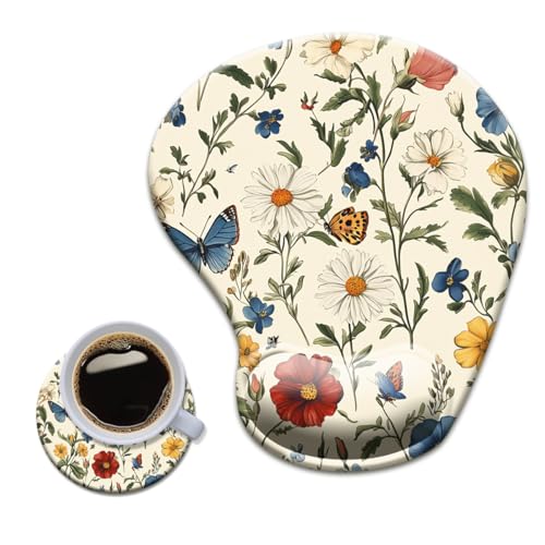 HOPONY Gel Wrist Rest Mouse Pad-Ergonomic Office Mousepad with Wrist Support-Non-Slip,Design Desk Accessories Mat for Home&Game Decor Butterfly Floral - color: Butterfly Floral
