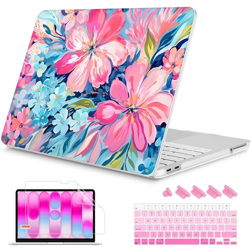Mektron Case for 2026 MacBook Neo 13-inch A18 Pro chip A3404 Laptop Cover with 13-inch (Diagonal) Liquid Retina Display+ Keyboard Cover+ Screen Protector, Hand-Painted Flowers - color: Hand-Painted Flowers