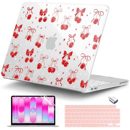 DONGKE Compatible with MacBook Neo 13 Inch Case 2026 A3404 A18 Pro chip & Touch ID, Plastic Hard Shell with Keyboard Cover, Screen Protector & Dust Plugs, Cherry & Bow - color: Cherry & Bow