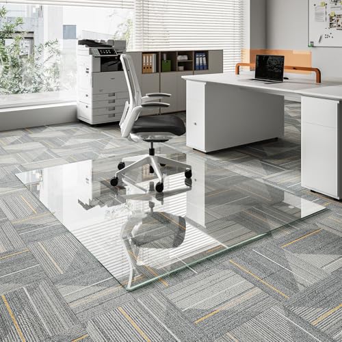 Koonmi Chair Mat for Carpet, Tempered Glass 48"x60" Office Chair Mat, Glass Chair Mats Protector with Rounded and Polished Edges, Ideal for Hardwood Floor, Carpet, Office, Desk, Rolling Chair - color: Transparent, size: 48"x60"