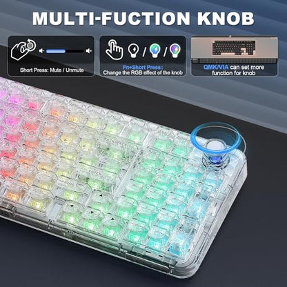 YUNZII X98 QMK/VIA Wireless Mechanical Gaming Keyboard with Knob,Tri-Mode BT5.0/USB-C/2.4GHz Hot Swappable Keyboard,Pre-lubed Switches Gasket Mount RGB Backlit for Wins/Mac (White, Snow Switch) - color: White, size: Snow Switch