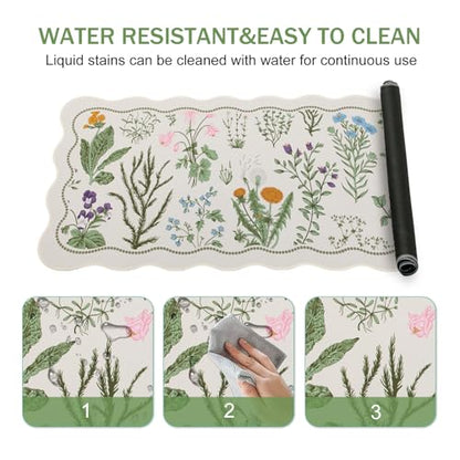L-SPOUTTO Floral Mouse Pad,Botanical Desk Mat XXL Large Scalloped Gaming Mousepad,35.4x15.7in Non-Slip Keyboard Pad Waterproof Desktop Mat for Laptop Computer Work Game Home Office-Flowers Plants - color: Botanical Flowers Beige