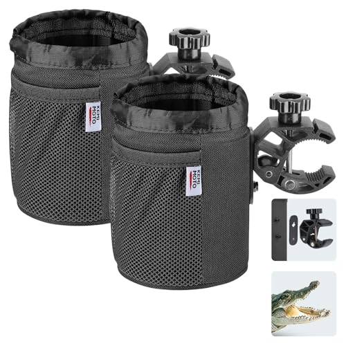 KEMIMOTO Motorcycle Cup Holder, Oxford Fabric Motorcycle Drink Holder with 0.6"-1.5" Alligator Clamp, Universal Water Bottle Cup Accessories for Bike, ATV/UTV, Scooter, Boat, Walker, Black - color: Black, size: 2 PC,Medium