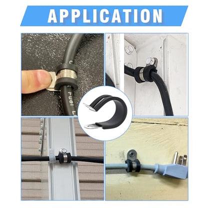 3/8 Inch Rubber Cushioned Cable Clamps, 36PCS | 304 Stainless Steel Reinforced, Rivet Loop Clips, Insulated Pipe Wire Clamps, Indoor Outdoor Marine & Automotive Use - size: cable clamp-3/8"(10mm) 36pcs