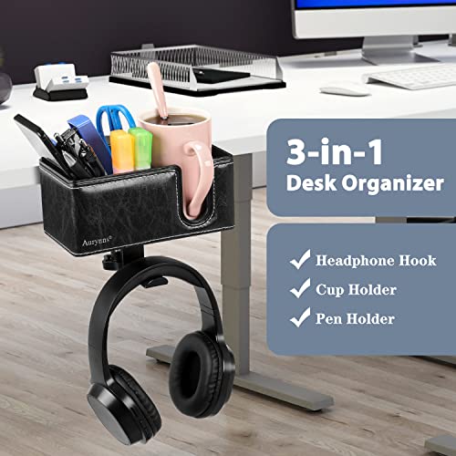 Desk Cup Holder Clip on Pen Holder Headphone Hanger Headset Stand Rotatable Clamp Hook Under Desk (Black) - color: Black
