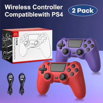 Wuthur 2 Pack Wireless Controller Compatible with PS4/Pro/Slim(Purple & Red) - color: Purple & Red