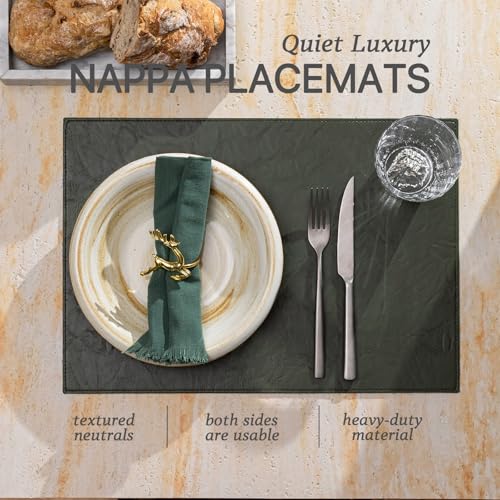 Baroyal Faux Leather Placemats Set of 6 Vinyl Washable Wipeable Table Mats for Kitchen Dining Table Heat Resistant Waterproof Indoor/Outdoor Placemats Non-Slip Easy Clean Place Mats (Olive Green) - color: B-olive Green