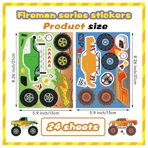 DUJAA 24 Sheets Monster Truck Stickers for Kids, Colorful, Premium Quality, Make Your Own, Monster Truck Party Favor, Teacher Reward, Birthday Gift - style: Monster Truck
