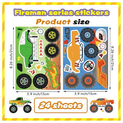 DUJAA 24 Sheets Monster Truck Stickers for Kids, Colorful, Premium Quality, Make Your Own, Monster Truck Party Favor, Teacher Reward, Birthday Gift - style: Monster Truck