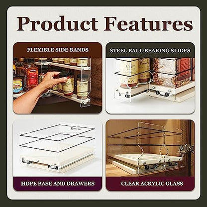 Vertical Spice Adjustable Spice Rack Drawer - Pull Out Cabinet Organizer - Kitchen and Pantry Organizers and Storage - Spice Caddy - 1 Drawer, 2 Upper Tier (3.45" W x 11.25" H x 10.6" D, Cream) - color: 3.25" Drawer, Adjustable Shelves