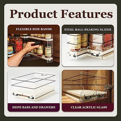 Vertical Spice Adjustable Spice Rack Drawer - Pull Out Cabinet Organizer - Kitchen and Pantry Organizers and Storage - Spice Caddy - 2 Drawers, 3 Upper Tier (6.9" W x 11.25" H x 10.6" D, Cream) - color: 2-3.25" Drawers, Adjustable Shelves