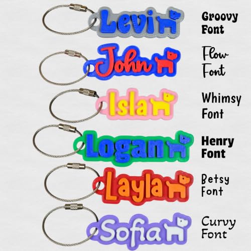 SuperFineDeesigns Bag and Water Bottle Name Tag with Cable – Custom Durable 3D Printed Name Tag Backpack & Sports Bottles - style: Dog