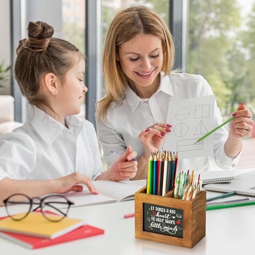 MALLMALL6 Blackboard Teacher Appreciation Gifts Pencil Holder Square Shape Pen Holder for Teacher, Wooden Desktop Organizer Birthday Xmas End of Year Gifts for School Office Classroom Decor - style: Blackboard