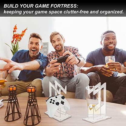 AHANDMAKER Universal Dual Controller Holder, Transparent Acrylic Game Controller Display Stand, Detachable Gamepad Desktop Stand for Display and Organization, Double-Layered