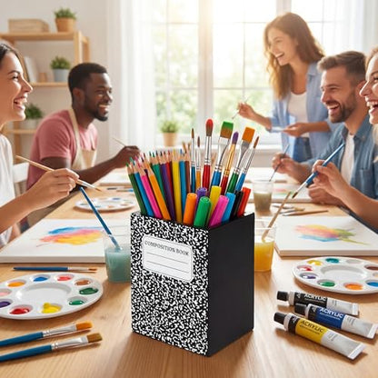 MALLMALL6 Wooden Pencil Holder - Back To School Pen Desk Organization, Notebook Shape Desktop Caddy Case for Teacher Student, Keep Your Desk Tidy for Classroom Office Home Dorm - style: Notebook