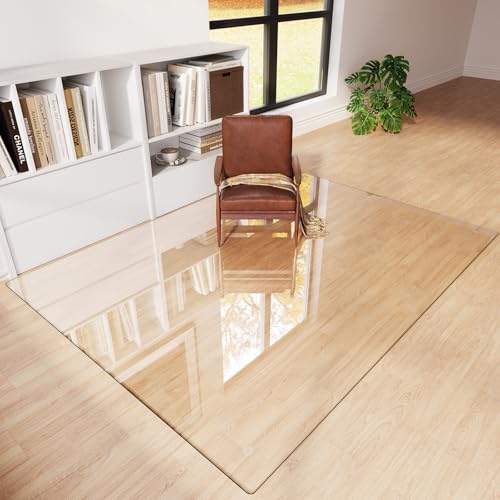 Tempered Glass Chair Mat 80"x60" – Ultra-Clear Office Chair Mat for Hardwood Floors & Low-Pile Carpets – Heavy-Duty 0.2" Scratch-Resistant Surface with Non-Slip Pads – Supports 1,000 lbs - size: 80"x60"