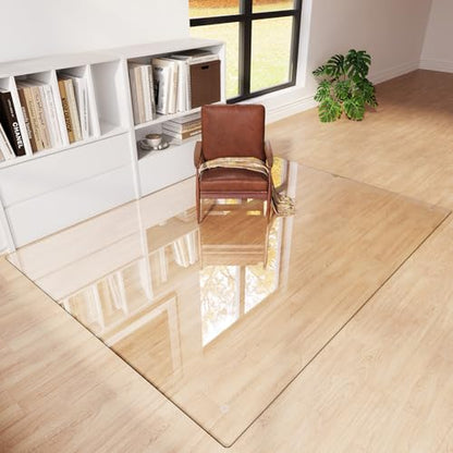 Tempered Glass Chair Mat 80"x60" – Ultra-Clear Office Chair Mat for Hardwood Floors & Low-Pile Carpets – Heavy-Duty 0.2" Scratch-Resistant Surface with Non-Slip Pads – Supports 1,000 lbs - size: 80"x60"