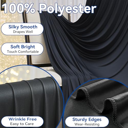 40ftx12ft Black Wrinkle Free Backdrop Curtains for Wedding Parties, 8 Panels 5x12 ft Long Silky Polyester Fabric Backdrop Drapes Black Photo Back Drop Cloth for Graduation Photography Background - color: Black, size: 12ft Long_8 Panels