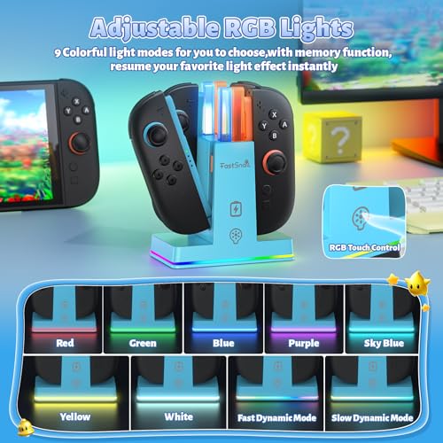 FASTSNAIL Charging Dock for Nintendo Switch 2(2025) for Joy-Con 2, Dual-Direction Magnetic Fast Controller Charger Station with 9 RGB Light & Charging Cable for Joycon 2 Stand Accessories - color: Blue, size: 7.9 inch