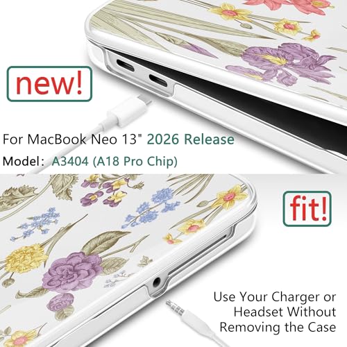 DONGKE Compatible with MacBook Neo 13 Inch Case 2026 A3404 A18 Pro chip & Touch ID, Plastic Hard Shell with Keyboard Cover, Screen Protector & Dust Plugs, Botanical Floral - color: Botanical Floral