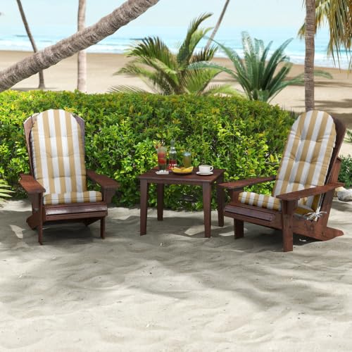 Outdoor Adirondack Chair Cushions Set of 2, 44x19x4 Inch Rocking Chair Cushion, High Back Patio Soft Seat Pad with Ties, Indoor Outside Use, Yellow Stripes - color: Yellow Stripes, size: 44x19x4 Inch