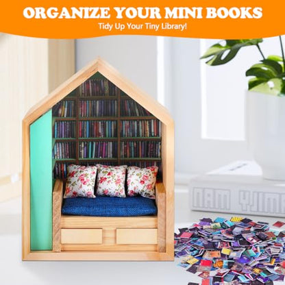FUYIHGL® Lighted Anxiety Bookshelf with 340 Mini Books | Miniature Book Library Shelf - Coffee Home Office Desk Decor - DIY Tiny Book Nook Kit Organizer - Gifts for Book Lover