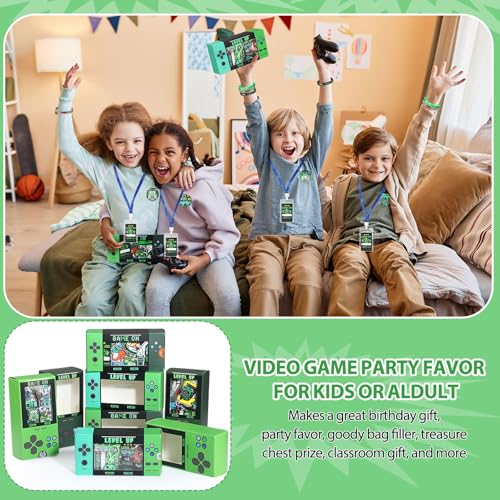 243 Pcs Video Game Party Favors for 24 Kids Gamer Goodie Bag Stuffers for Boys Gaming Birthday Party Supplies with Gift Boxes, VIP Pass, Balloons, Bracelets, Keychains, Badges, 3D Stickers - color: Green