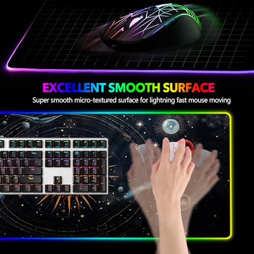 AIMSA RGB Mouse Pad LED Gaming Mouse Pad with 14 Lights Modes, Non-Slip Rubber Base Computer Carpet Desk Mat for PC Laptop (35.4 x 15.8 inch) Abstract Solar System - color: Abstract Solar System