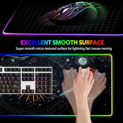 AIMSA RGB Mouse Pad LED Gaming Mouse Pad with 14 Lights Modes, Non-Slip Rubber Base Computer Carpet Desk Mat for PC Laptop (35.4 x 15.8 inch) Abstract Solar System - color: Abstract Solar System