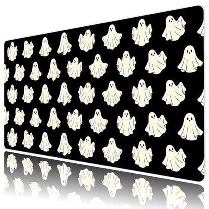 EOBTAIN Halloween Gaming Mouse Pad,Cute Ghost Large Desk Mat for Keyboard and Mouse,XXL Extended Computer Mat Non Slip Rubber Base,Waterproof Mousepad for Office,Desk Protector,31.5x15.7 Inch,Black - color: Black Beige