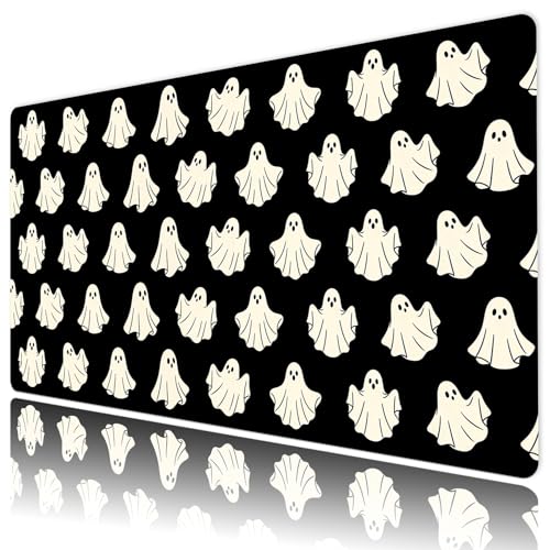 EOBTAIN Halloween Gaming Mouse Pad,Cute Ghost Large Desk Mat for Keyboard and Mouse,XXL Extended Computer Mat Non Slip Rubber Base,Waterproof Mousepad for Office,Desk Protector,31.5x15.7 Inch,Black - color: Black Beige