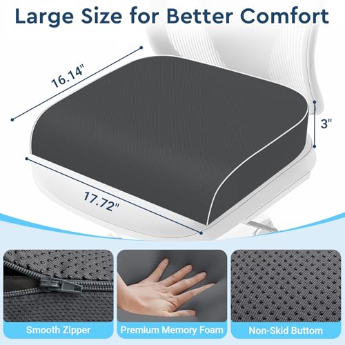 Seat Cushion, Memory Foam Office Chair Cushions for Long Sitting Hours, Chair Pad for Sciatica, Coccyx, Tailbone, Hip Pain & Pressure Relief, Office, Home, Car Seats, Airplane, Gray/Large - color: Gray, size: Large
