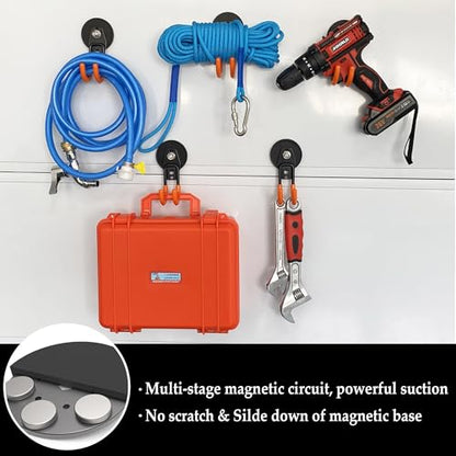 ULIBERMAGNET Garage Strong Magnetic Hooks, 2 Pack Black Heavy Duty Large J Hooks with Magnet, Anti-Slip Coating Magnet Hooks for Garden Tools, Ropes,Drill - style: 2.59" Powerful Medium J Black 2PC