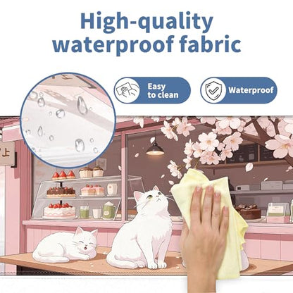 Pink Cute Cat Gaming Mouse Pad Large Desk Mat Extended Keyboard Mouse Pad Anime Mousepad with Non-Slip Base and Stitched Edge Mouse Mat Desk Pad 31.5 x 11.8 in Mouse Pads for Desk Home Office Gaming - color: Pink Cherry Blossom Cat