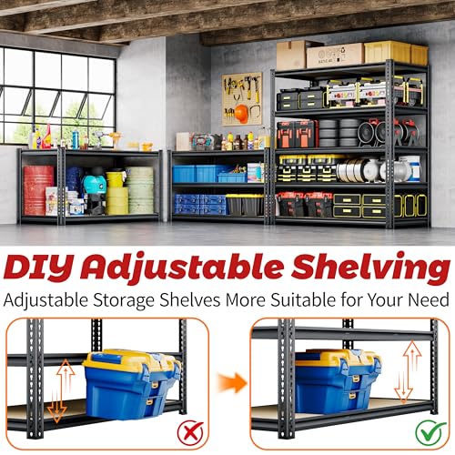 72"H Storage Shelves heavy duty Shelving, 2425LBS Garage Shelving, 5 Tier Metal Shelving Unit Adjustable Garage Shelves, Garage Storage Shelves for Warehouse Pantry Closet,40" W × 20" D × 72" H, Black - size: 72" H x 40" W x 20"D