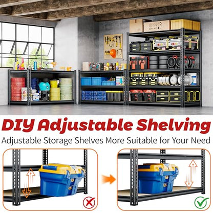 72"H Storage Shelves heavy duty Shelving, 2425LBS Garage Shelving, 5 Tier Metal Shelving Unit Adjustable Garage Shelves, Garage Storage Shelves for Warehouse Pantry Closet,40" W × 20" D × 72" H, Black - size: 72" H x 40" W x 20"D