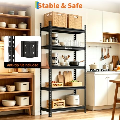 Garvee 5-Tier Heavy Duty Storage Shelves, 2204 lbs Capacity Adjustable Garage Shelving Unit with MDF Boards, Metal Standing Shelf Organizer for Kitchen, Pantry, Basement - 30" W x 12" D x 60" H - size: 60" H x 30" W x 12" D