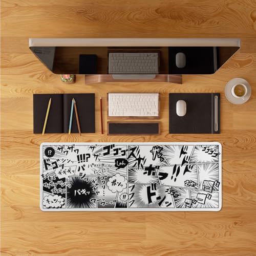 BELLEMOND Japanese Art Desk Mat | Large 31.5x11.8in Anime Mouse Pad for Keyboard & Mouse | Non-Slip Base, Water-Repellent | Original Japanese Design | Manga Burst - color: Manga Burst