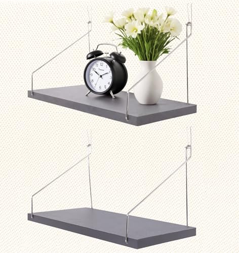 2-Pack Cubicle Shelf For Fabric Walls With Hooks：12x6.0in Gray Wooden Cubicle Shelf Hanging Silver Bracket Use For Office Cubicle Accessories For Office Stylish Cubicle Decorations For Women Desk - color: Charcoal Ash