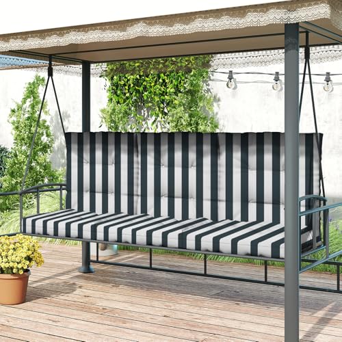 Outdoor Chair Cushions Set of 2, 42x21x4 Inch Patio Cushion for Dining/Rocking Chairs, High Back Soft Seat Pad with Ties, Fade-Resistant & Waterproof, Dark Blue White Stripes - color: Dark Blue White Stripes