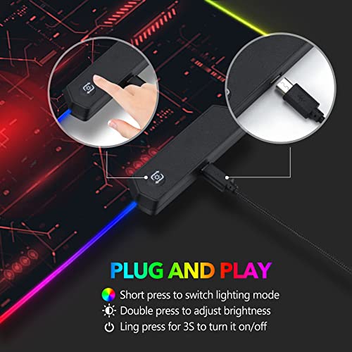 AIMSA Large Gaming Mouse Pad RGB, Keyboard Led Mousepad Extended 35.4 x 15.8 inch Non-Slip Rubber Base with 14 Lighting Modes Desk Mat, Red Circuit Board Motherboard - color: Red Circuit Board Motherboard