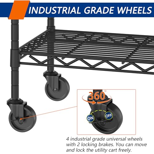 Soywey 4-Shelf Adjustable Heavy Duty Storage Shelving Unit on 4 Wheel Casters, Metal Organizer Wire Rack for Laundry Bathroom Kitchen Pantry Closet, Black - size: 4-Shelf, style: With Wheels