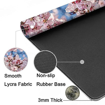 MIOAOSRT Desk Mat,Beautiful Blooming Flower Large Gaming Mouse Pad with Stitched Edges,Non-Slip Computer Mouse Pad for Desk,Extended XXL Keyboard and Mouse Pad 35.4x15.75 in - color: Beautiful Blooming Flower