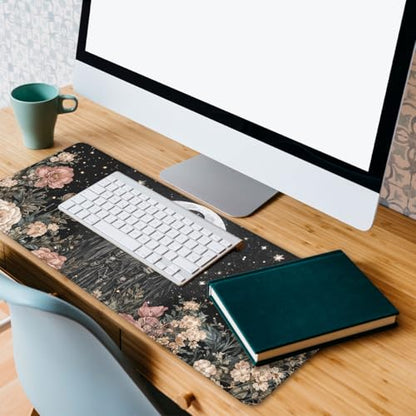 Dark Skull Gaming Mouse Pad Moon Floral Gothic Large Desk Mat with Stitched Edges,Non-Slip Waterproof Rubber Base Mouse Mat Office Computer Keyboard Laptop 31.5"x11.8" - color: Dark Skull