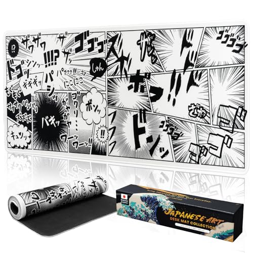 BELLEMOND Japanese Art Desk Mat | Large 31.5x11.8in Anime Mouse Pad for Keyboard & Mouse | Non-Slip Base, Water-Repellent | Original Japanese Design | Manga Burst - color: Manga Burst