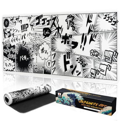BELLEMOND Japanese Art Desk Mat | Large 31.5x11.8in Anime Mouse Pad for Keyboard & Mouse | Non-Slip Base, Water-Repellent | Original Japanese Design | Manga Burst - color: Manga Burst